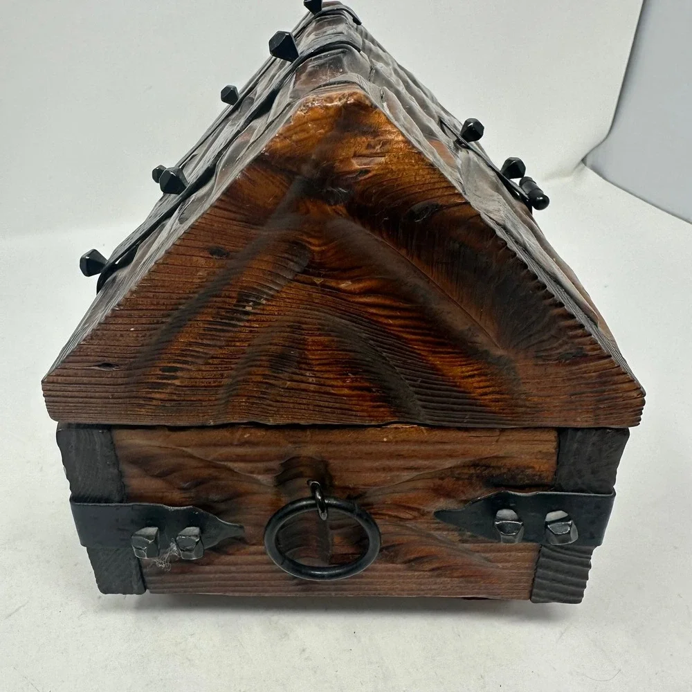 Unbranded Treasure Chest Brown Wood Rustic Hand Carved Made in Spain